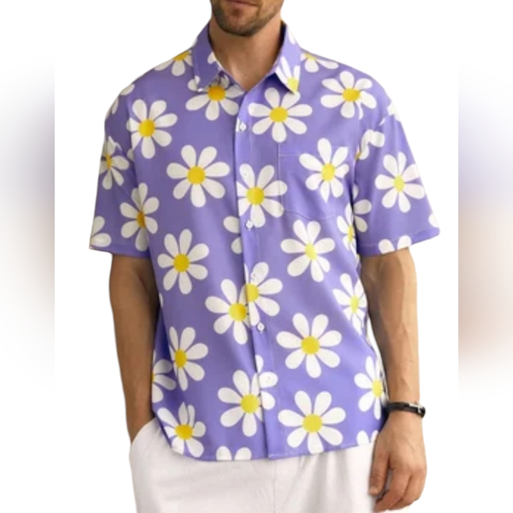 NewMen's‎ Hardaddy Floral Chest Pocket Short Sleeve Hawaiian Shirt Size Medium